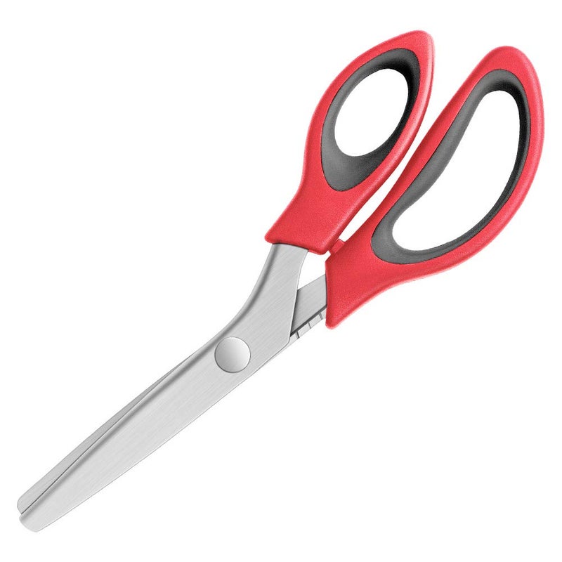 YAZEMKEL Pinking Shears Serrated,Comfort Grips Handled, Professional Dressmaking Sewing Craft Zig Zag Cut Scissors, Suitable for Many Kinds of Fabrics and Paper, 9 Inch Red - Image 2